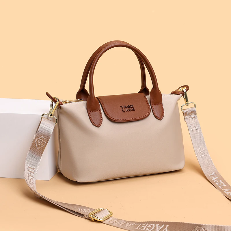 Fashion Women Solid Color Nylon Crossbody Bag Mini Shoulder Handbag with Detachable Letter Strap Zip Closure Daily Travel Tote