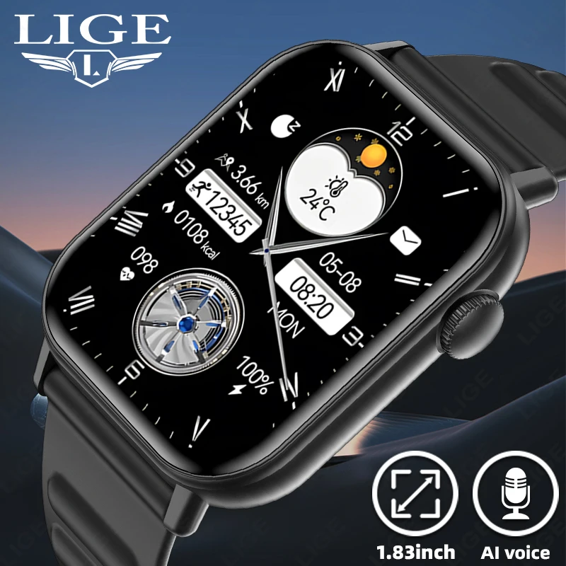 LIGE New 1.83”HD Full Touch Screen Smart Watch Men Bluetooth Calling Men's Watches Sports Fitness Health Monitor Men Smartwatch