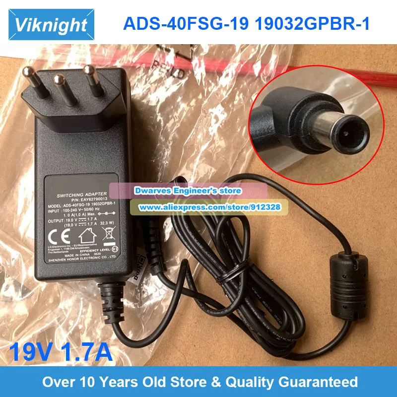 BR Plug Genuine 19V 1.7A AC Adapter ADS-40FSG-19 19032GPBR-1 for LG FLATRON 24EN43VS LCAP16A-E 23EA63V-P E2242C E1948S 27MP77HM