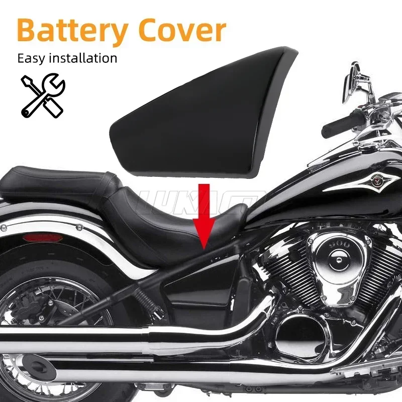 Motorcycle Black Battery Side Fairing Covers Chrome Frame Guard Protector Panel For Kawasaki Vulcan VN900 Classic Custom 06-20