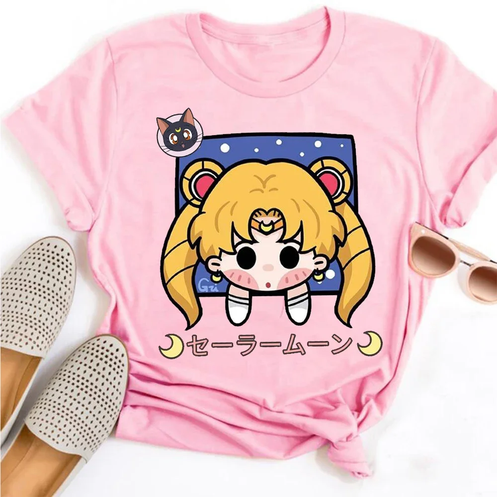 Sailor Moon Luna T-shirt Print High Quality Short Sleeve Clothes Sailors Cat Harajuku Anime Manga T-Shirts Loose Top Tee Women