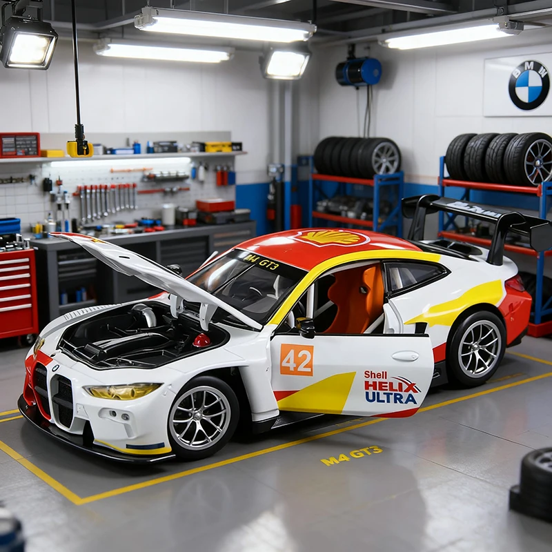

1:24 BMW M4 GT3 Shell AUDI R8 LMS Shell Модель автомобиля из сплава Игрушечный автомобиль Литье под давлением металла Звук и свет Автомобильные игрушки для детей Автомобиль