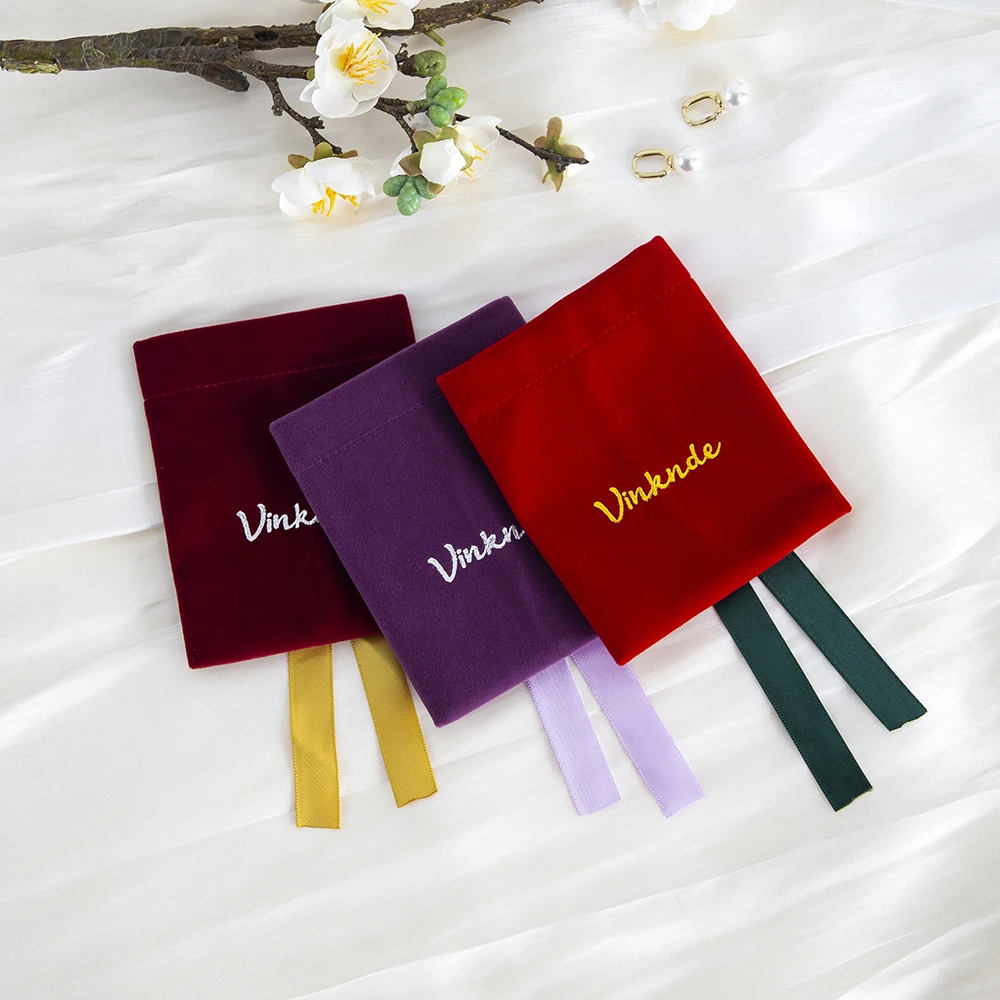 Пользовательский логотип 100 шт. лента бархатная подарочная сумка свадебные сувениры мешочки для ювелирных изделий серьги-гвоздики для ногтей гарнитура карман для хранения
