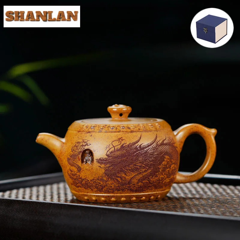 

310ml Elegant Yixing Purple Clay Teapots Handmade Dragon Pot Raw Ore Section Mud Tea Making Kettle Zisha Tea Set Decoration Gift