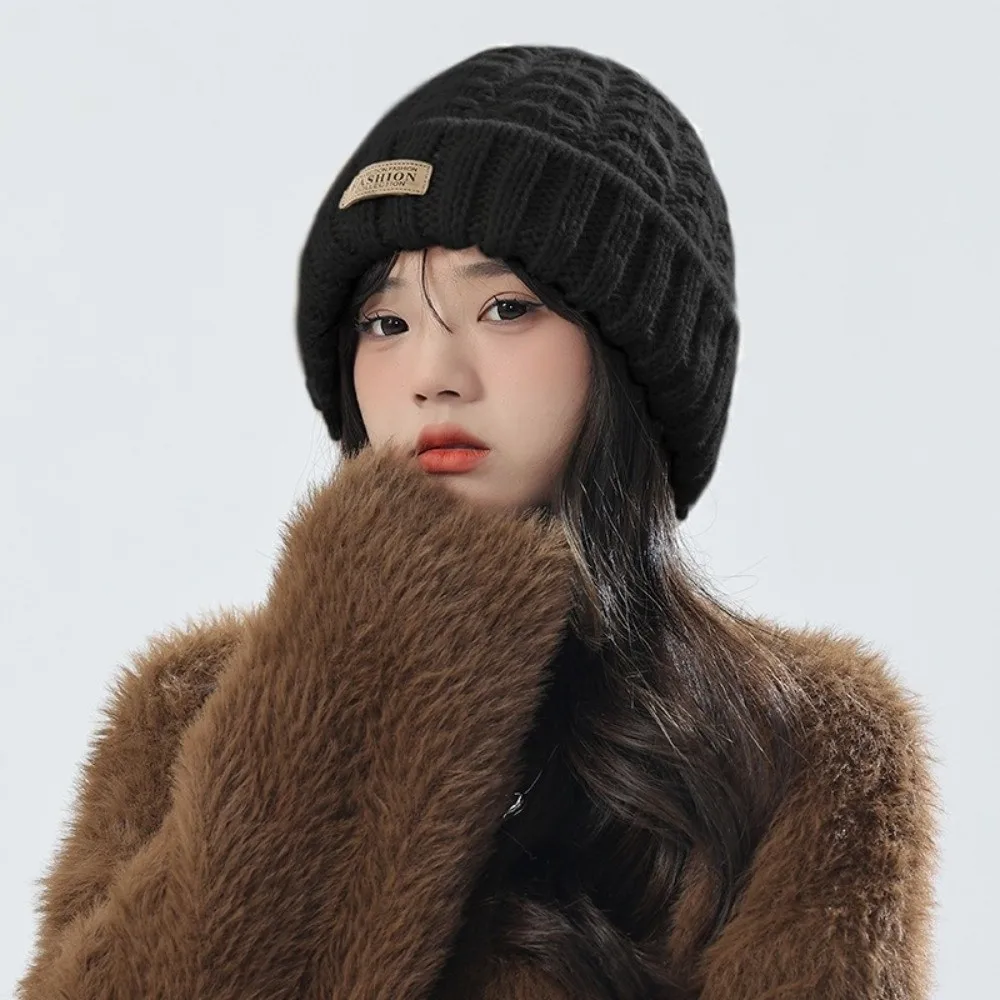 2 個トレンディな防風ニット帽子スカーフ厚みのあるぬいぐるみネックガード帽子セットソフトシンプルな暖かいスカーフカップル