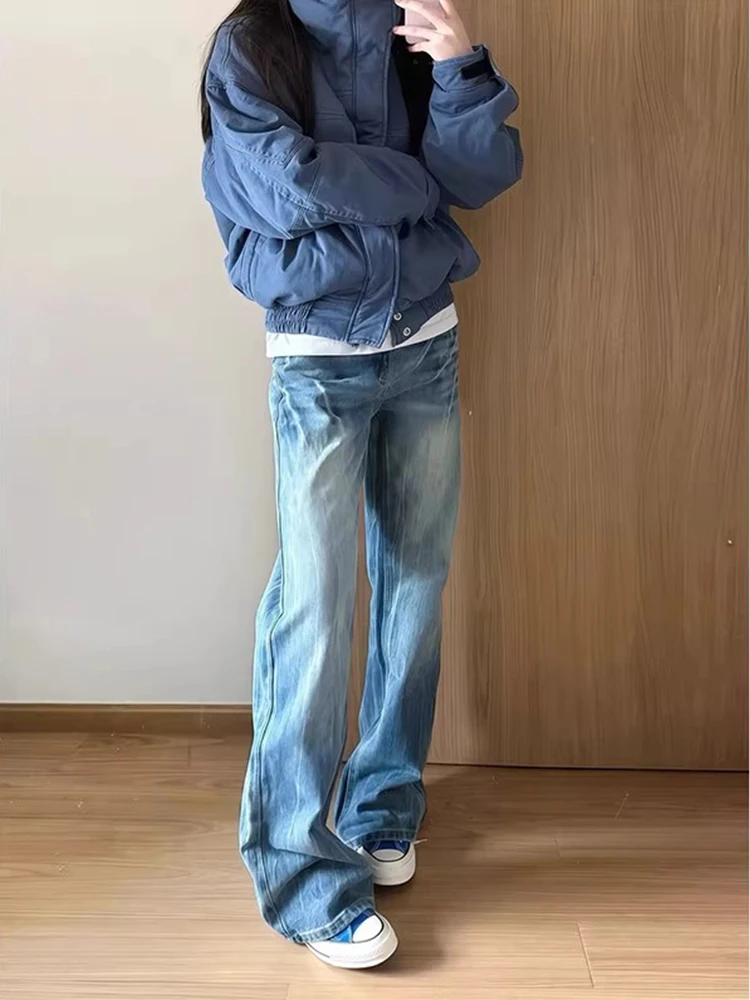 

Cleanfit Men's Bell Bot Jeans American High Street Vibe Lightning Pattern Straight Leg Extended Length Slimming Effect