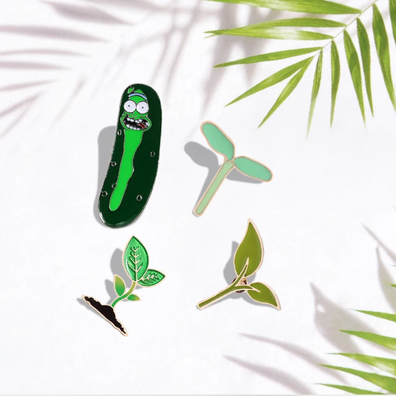 Planta esmalte pinos mulher homem dos desenhos animados invertebrado árvore bud folhas crianças moda broches denim lapela crachá jóias bonito minhoca verde