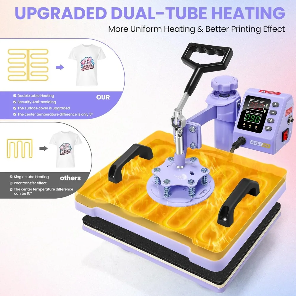 Máquina de prensa térmica 8 em 1 atualizada para camisetas 12X15 polegadas, 360 °   Máquina de prensa de camisas Swing Away para sublimação, multifuncional