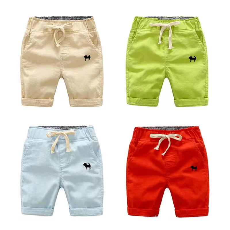 2024 Summer Boys Casual Shorts Children Cotton Elastic Waist Pants Toddler Kids Knee Length Pants Solid Color Baby Boys Clothes