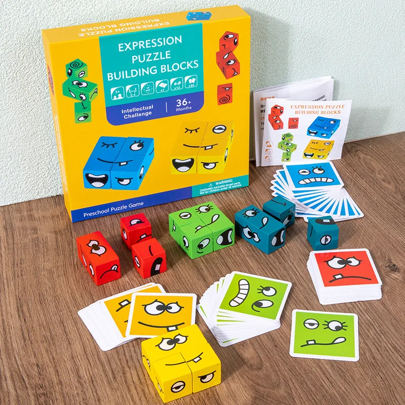 

Cartoon Face Changing Cube Building Blocks Children's Early Education Logic Training Thinking Challenge Level Board Game Toys