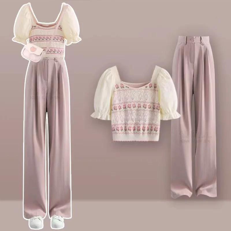 Summer Set for Women 2024 New Small Fresh Outfit Korean Style Western-style Top Slimming Versatile Casual Pants Two-piece Set