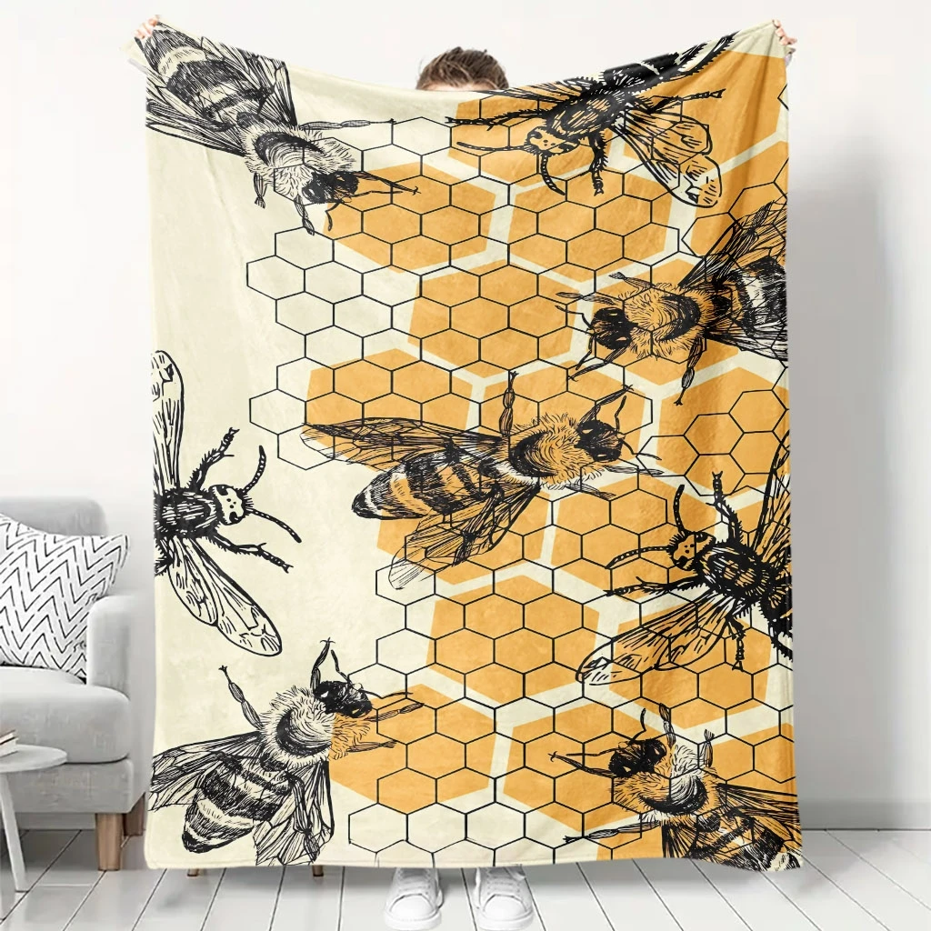Large Honeycomb Bee Pattern Throw Blanket Entomology Science Nature Hexagon Print 150x200cm Cozy Decor Gift