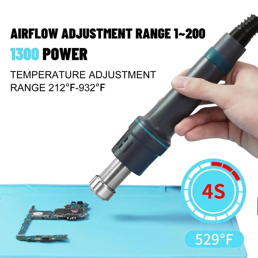 Digital Hot Air Rework Station 1300W Adjustable Temperature 212℉-845℉ SMD Repair Tool 6 Nozzles LED Display Auto Sleep