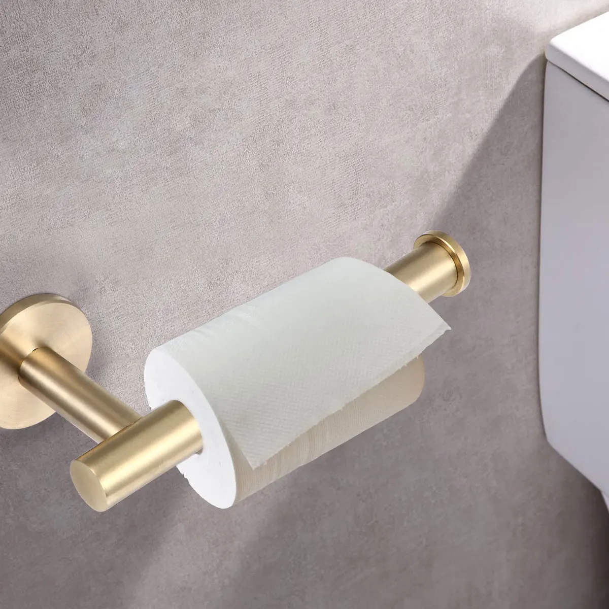 

Golden Paper Towel Rack Stainless Steel Bathroom Shelf Clothes Hook Wall Mount No Punching Eco Friendly Tissue Holder Home Hotel