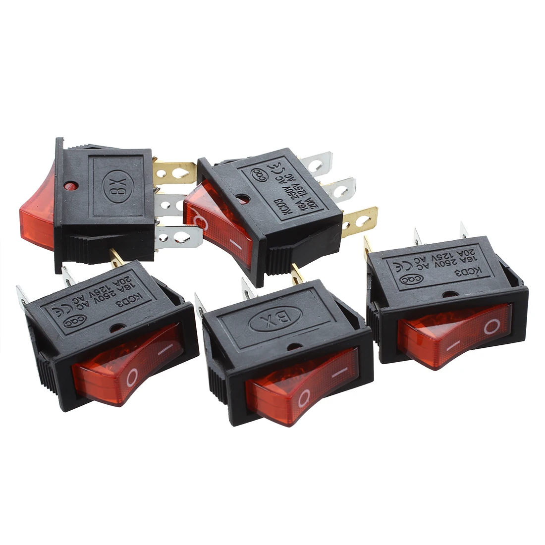 Interruptor basculante para barco, luz roja iluminada de encendido y apagado, AC 16A/250V, 20A/125V, SPST, x 5 piezas