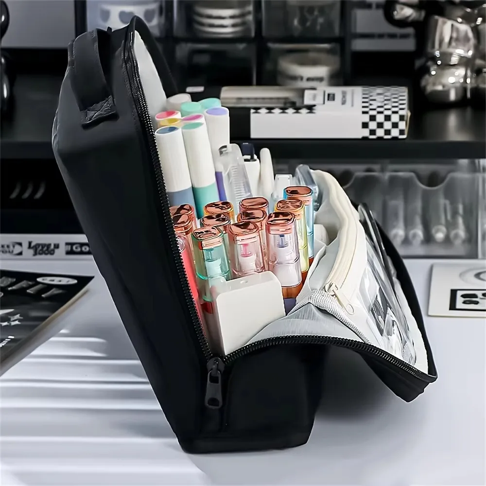 

Extra Large Capacity Pencil Case Multi-layer Multi-Compartment Pen Bag Minimalist Solid Color Storage Bag School Supplies