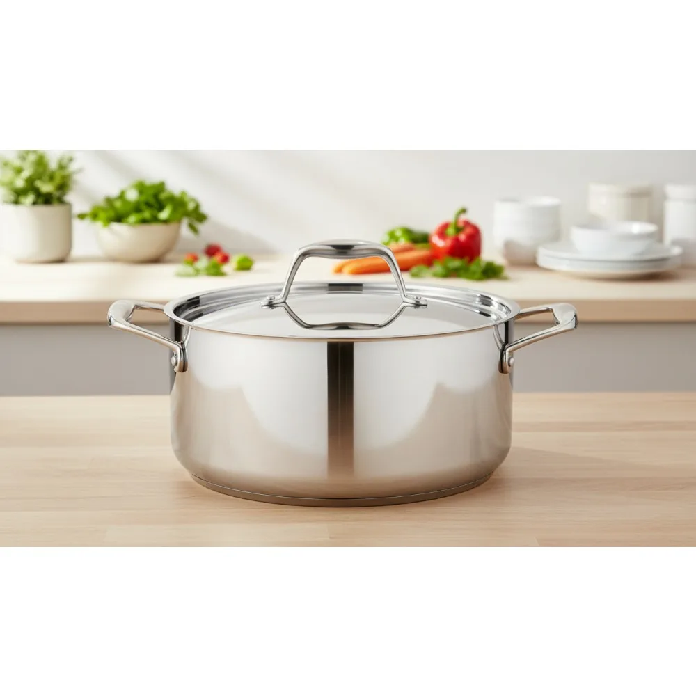 

Premium 5-Quart Dutch Oven Pot with Lid, Tri-Ply Clad Stainless Steel, Induction-Ready & Dishwasher-Safe for Family Cooking