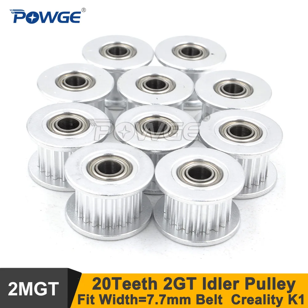 POWGE 2MGT 2GT 20 Teeth Idler Pulley Bore 4/5mm For GT2 Timing Belt W=7.7mm By Omranello D3vil Design For Creality K1 & BambuLab