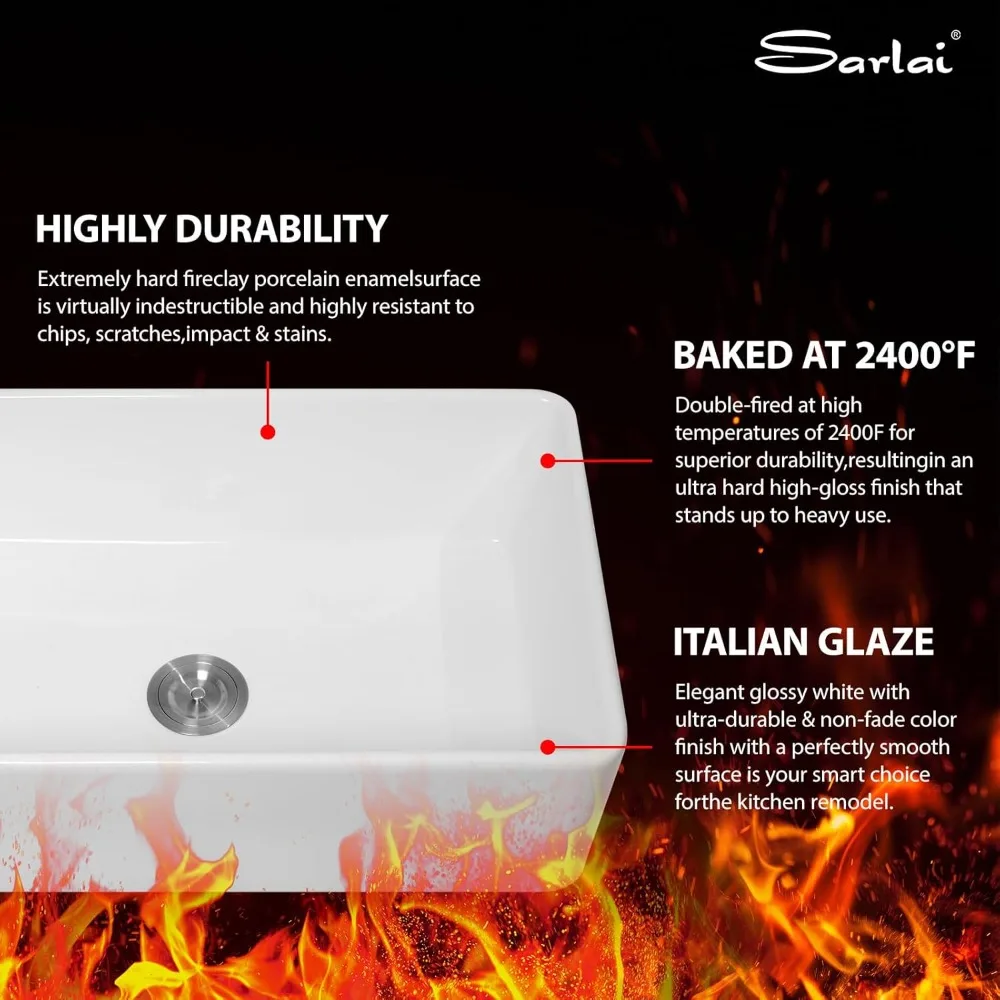 مزرعة نمط 33x20 بوصة وعاء واحد السيراميك الخزف الزجاجي Fireclay بالوعة المطبخ مع تصميم المئزر الأمامي