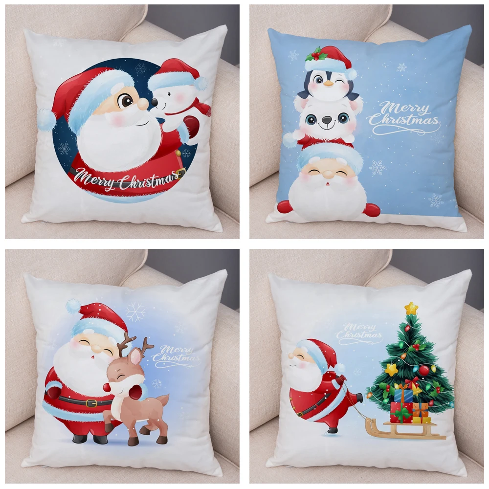 Cartoon Santa Claus Little Penguin Pillowcase Sofa Kids Room Decoration Merry Christmas  Deer Cushion Cover 45x45cm