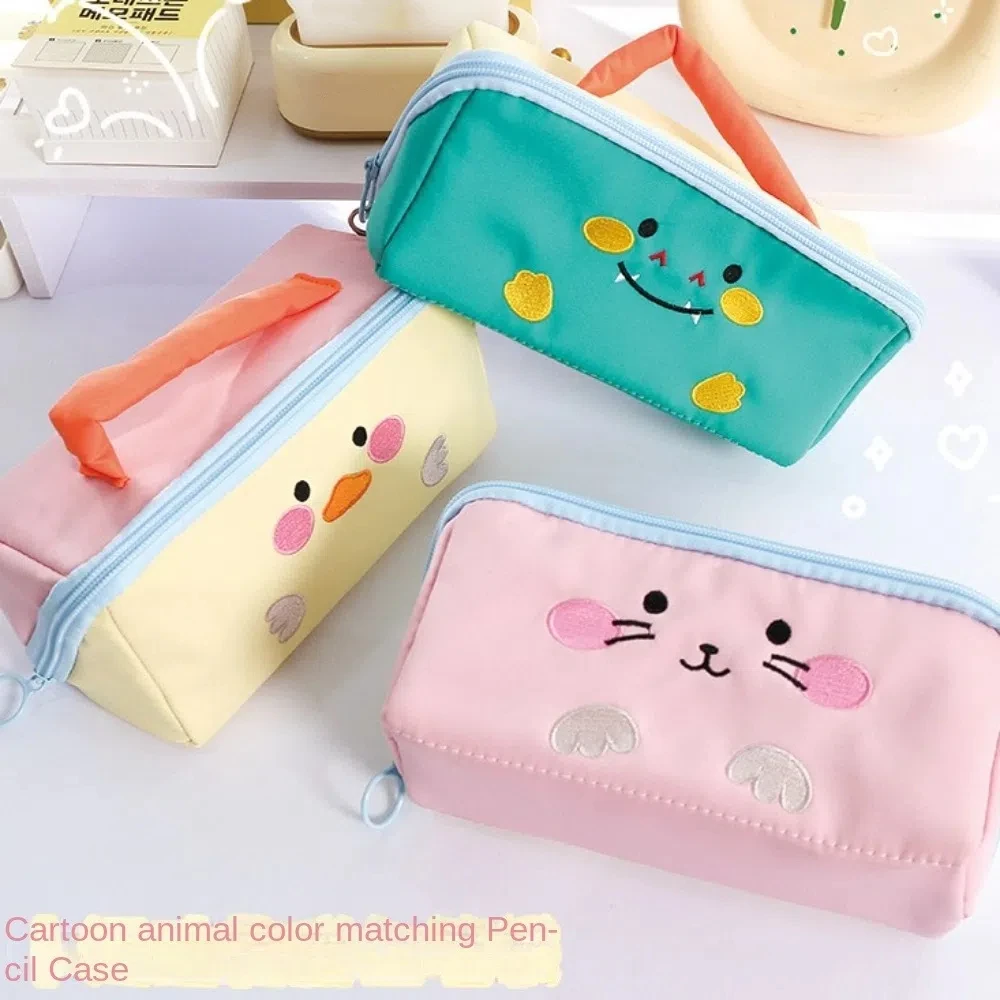 Large Capacity Cartoon Pencil Case Cosmetics Storage Duck Rabbit Dinosaur Stationery Storage Bag Handheld 6 Multi Layers