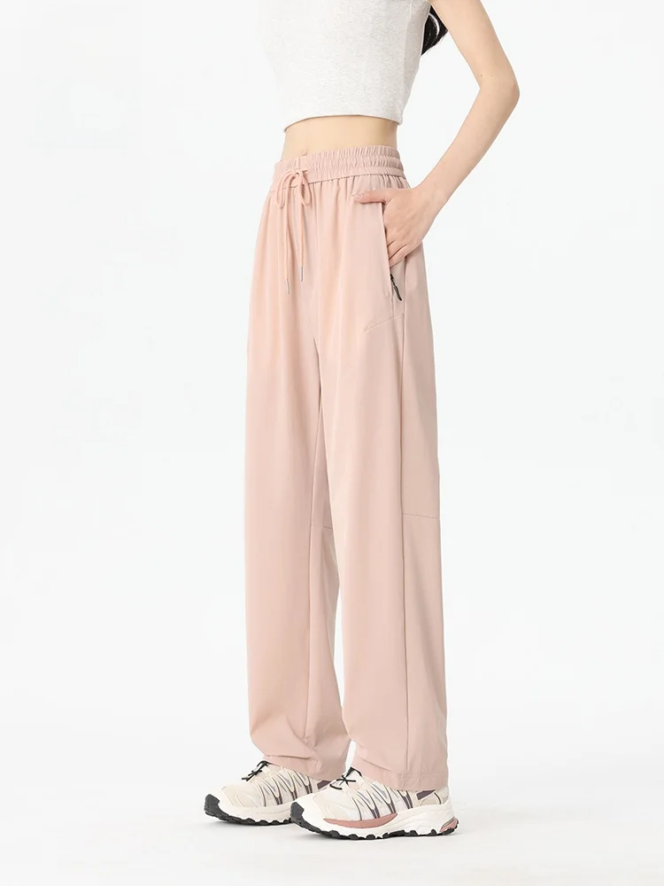 

Ice Silk Women's Summer Thin Straight Leg Sun Protection Casual Pants Qui Dry Sports Long Trousers Comfortable Loose Fit