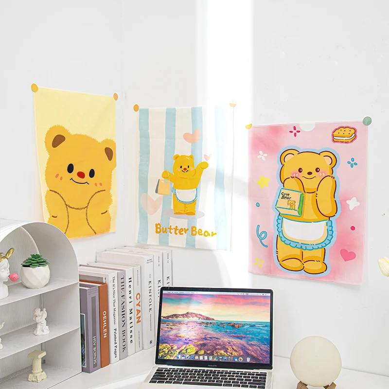 Ins Hanging Cloth Wall Decoration Butter Bear Background Wall Tapestry Room Decor Cloth Tapestry Girl Room Decor