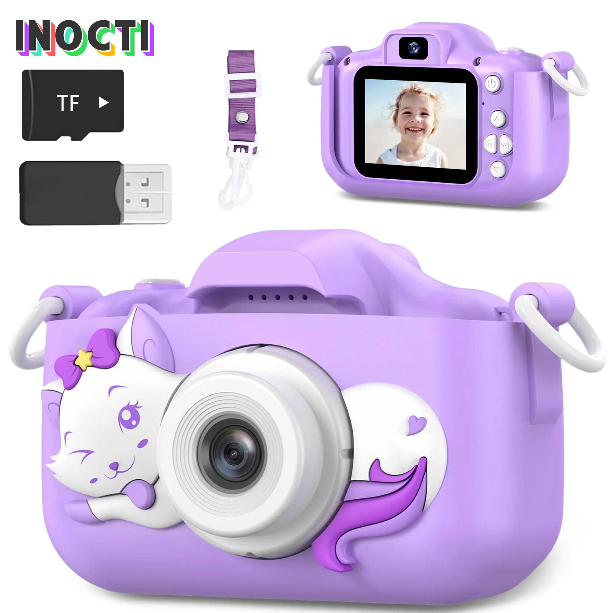 

Kids Digital Camera with SD Card Toy Girl Boy 1080p Hd Screen Outdoor Cartoon Dinosaur Camera Photography Video Birthday Gifts