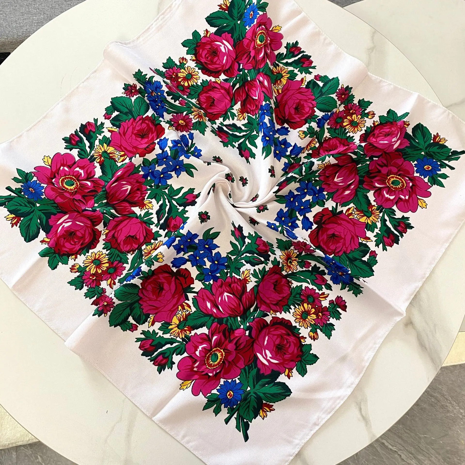 70x70cm Women Scarf Russian Headscarf Retro Cashew Flower Twill Cotton Square Shawl SJ1