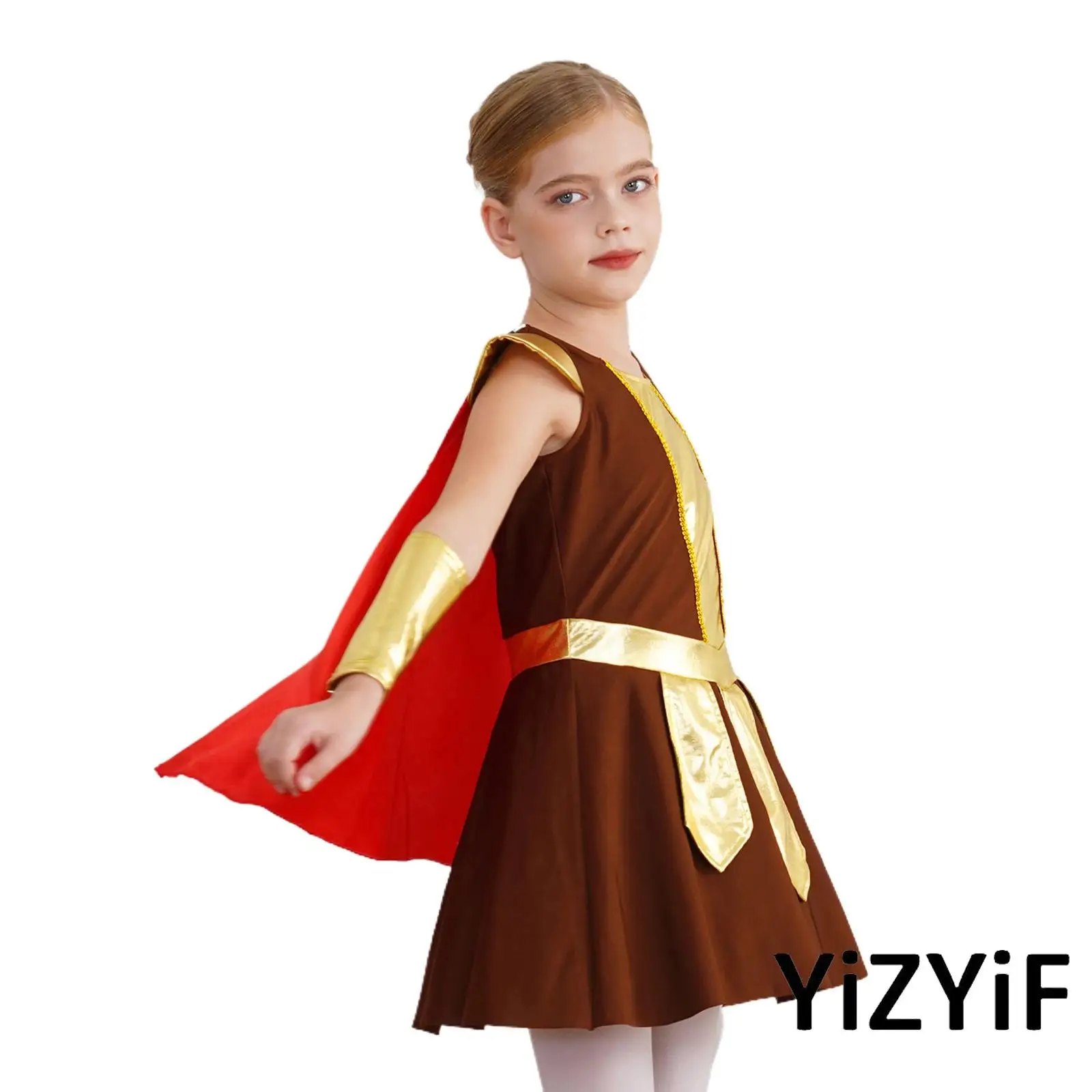 

Childrens Girls Roman Gladiator Set Quick Release Cape Vintage Luxury Cosplay Dresses Larp Battle Costume Rave Roleplay Gear
