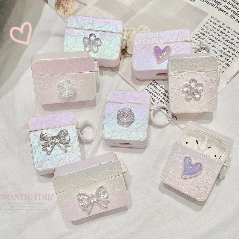 Flower Bowknot Heart Case for AirPods 4 Airpod 1 2 3 Pro Pro2 Bluetooth Earbuds Charging Box Protective Earphone Case Cover