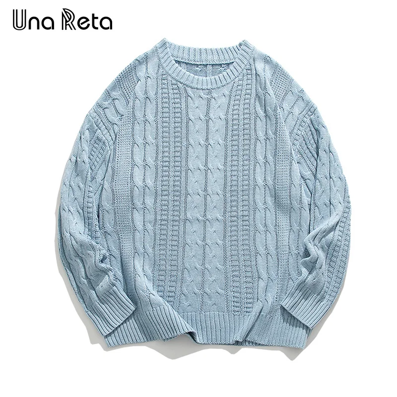 

Una Reta Autumn Winter Men's Sweater Streetwear Solid color Twist Knitted Print Pullover Casual Tops Warm Loose Couple Sweaters