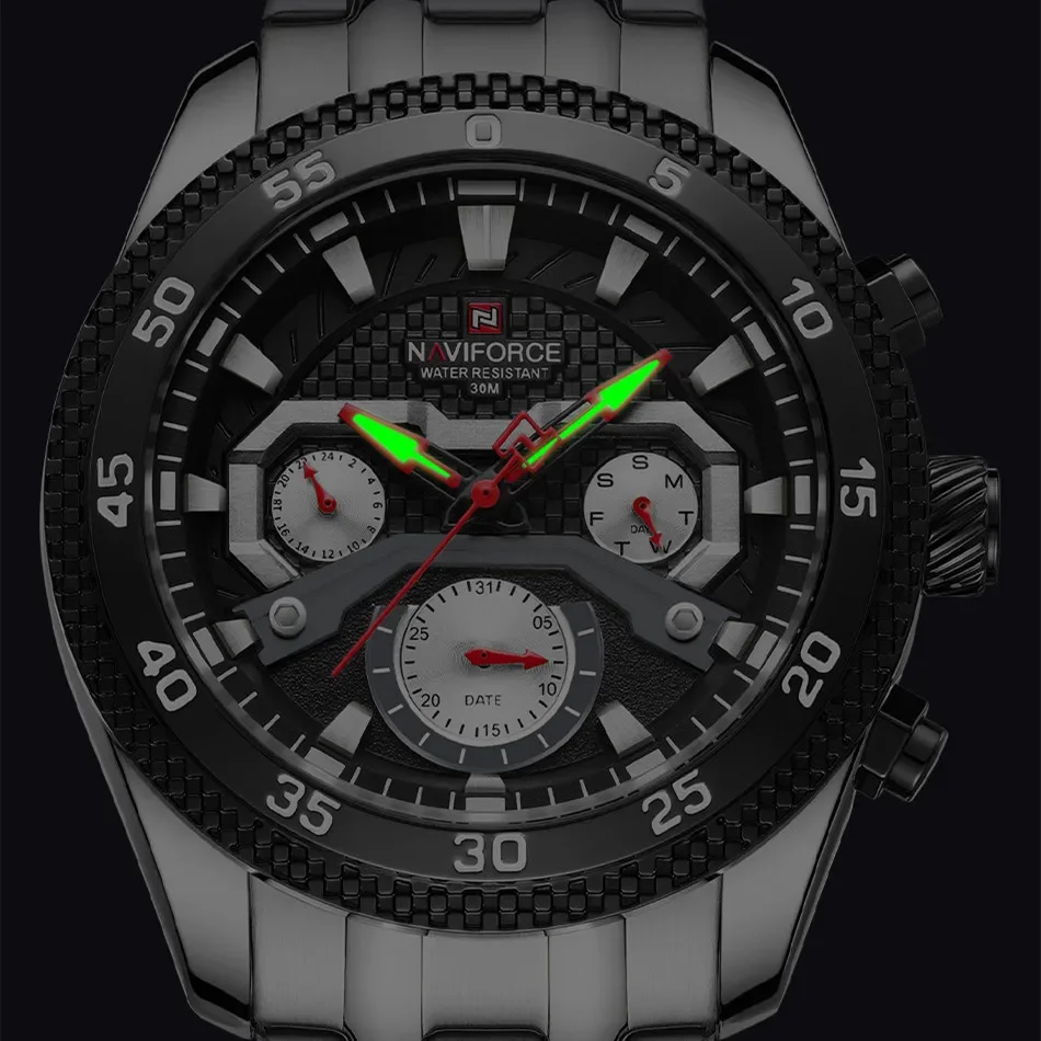 Imagem -06 - Naviforce Nova Moda Relógio para Homem Militar à Prova Impermeável Água Data Quartzo Relógio de Pulso com Cronógrafo Luminoso Reloj Hombre 2024