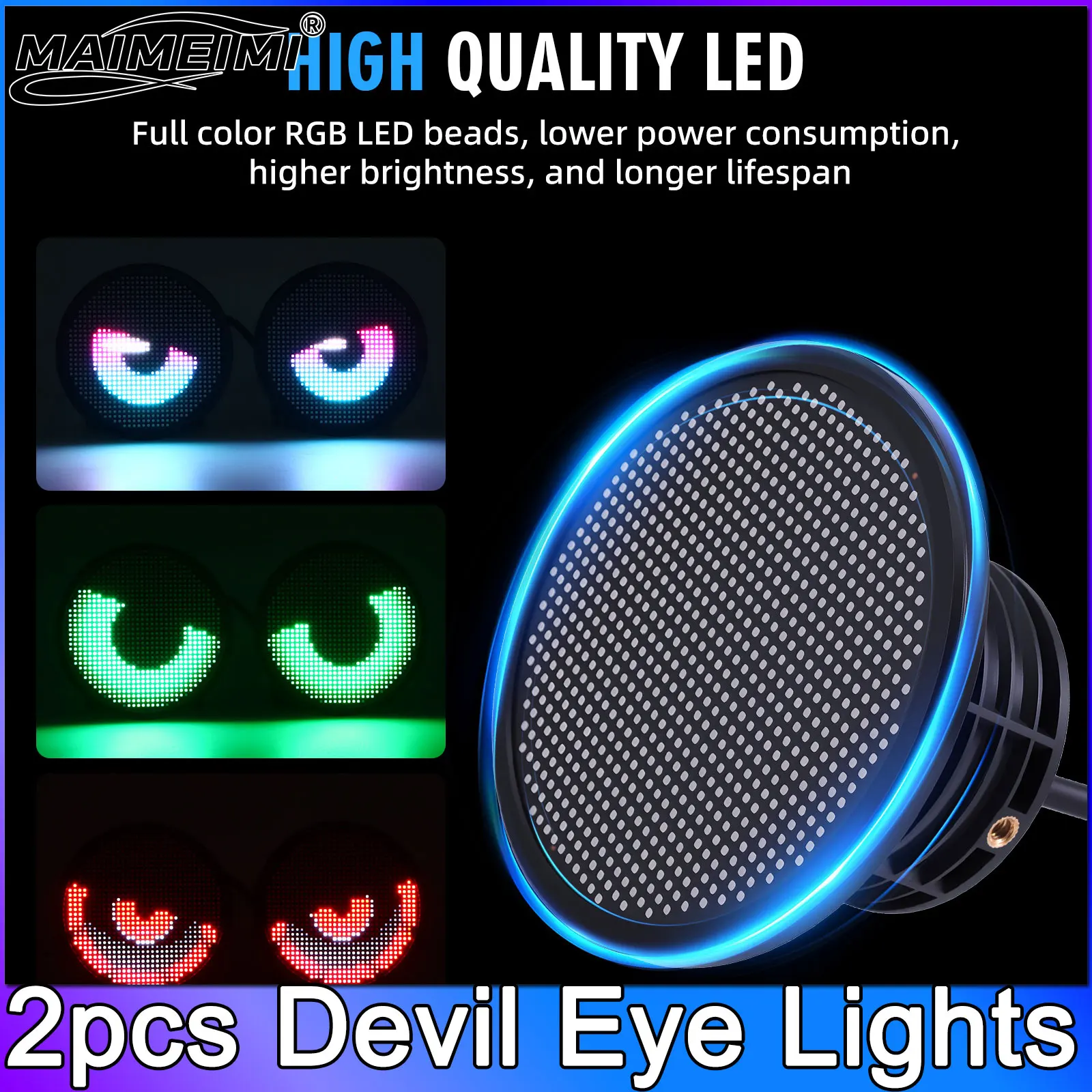 2pcs Devil  Eye Lights 3inch APP LED Screen Blink Angel Eyes Fog Light DIY Multimedia Player Dynamic Eye Lights Car Headlamps