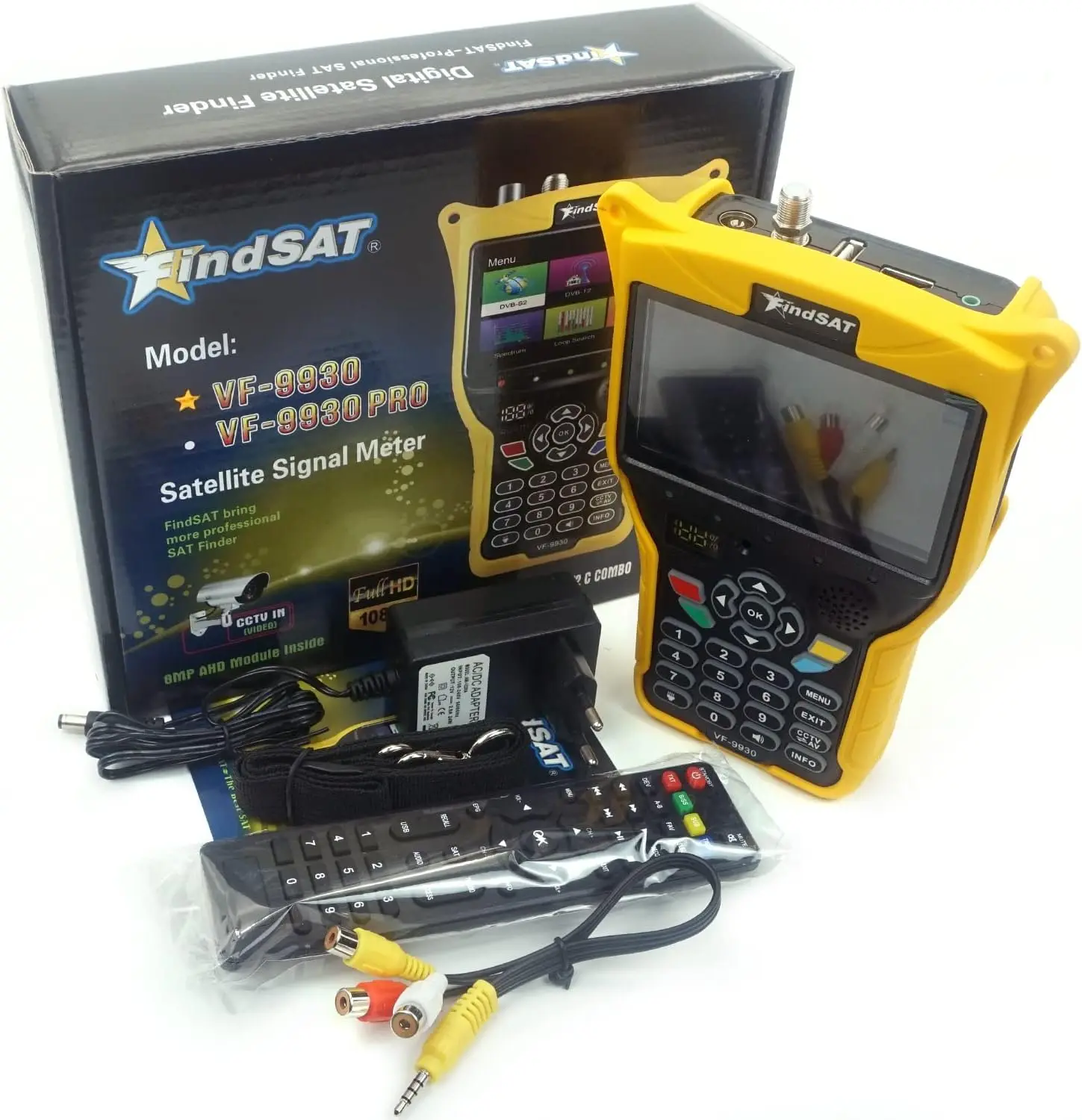 Findsat VF-9930 مكتشف اختياري CCTV DVB-S2/T2 MPEG4 H.265 الأقمار الصناعية مكتشف VF9930 HD Satfinder متر إشارة اختبار 4.3 بوصة LCD