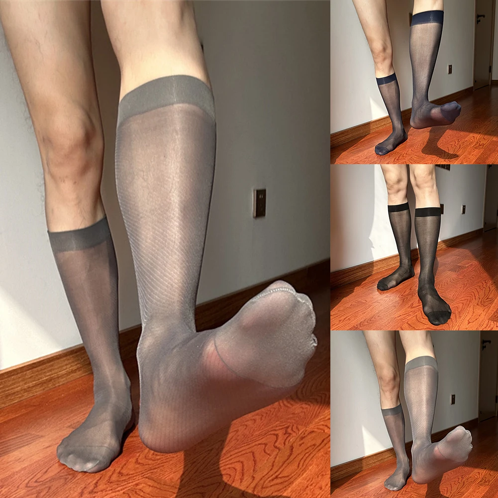 Chaussettes habillées d'affaires chaussettes Tube transparent événements de soirée US 4.5-12 noir respirant bleu foncé tissu en Nylon Transparent