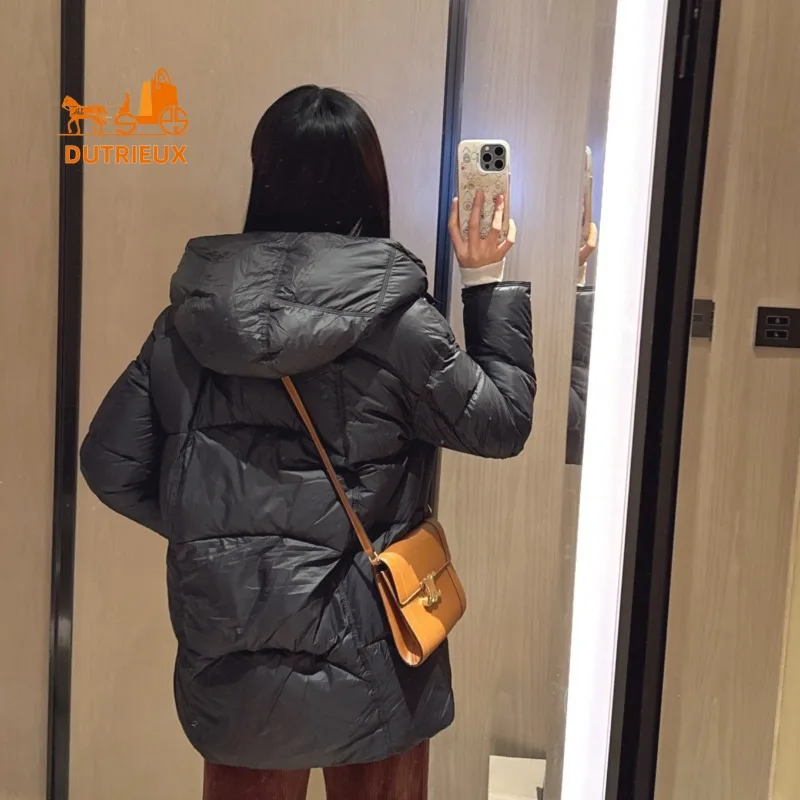 New Winter Down Jacket for Women , Mid-length Hooded 90% White Goose Down Down Jacket Loose Fit Windproof and Warm for Parties