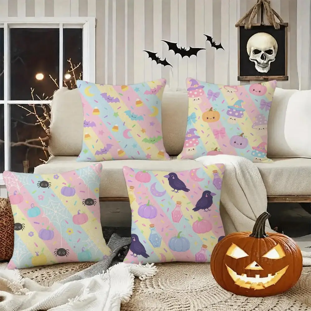 Cactus Botanical Cushion Decor Cushion Cover Halloween Rustic Throw Pillow Covers, Cute Ghost Pumpkin Maple Leaf Cushion Covers