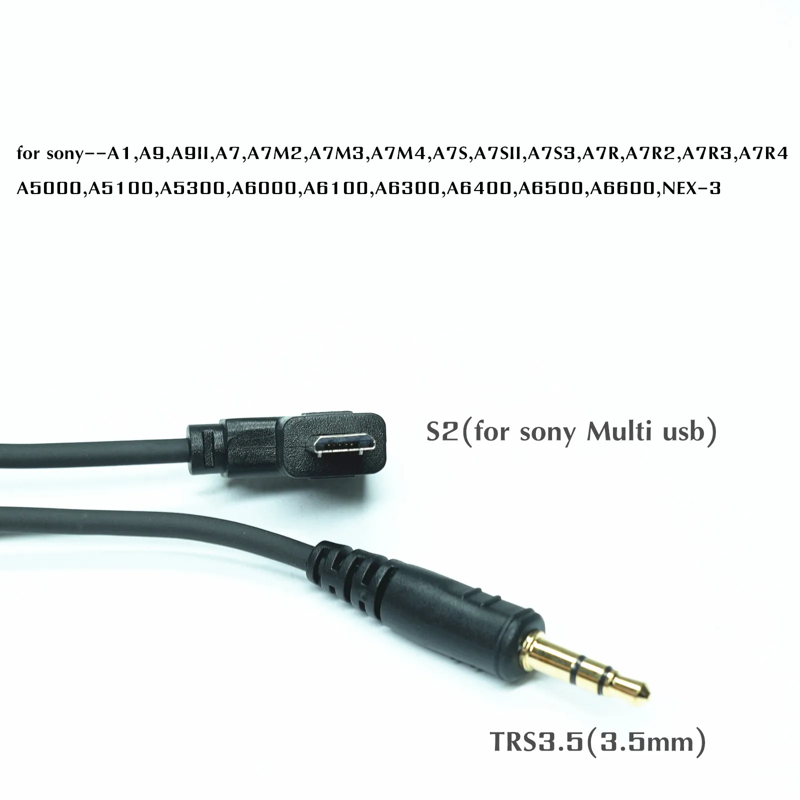 Kabel USB Multi z wtykiem 2.5mm/3.5mm-S2 do Sony A7/M2/M3/M4 A6500 A6300 A5000, kabel migawkowy z kolankiem, długość 35cm — zdjęcie produktu 3