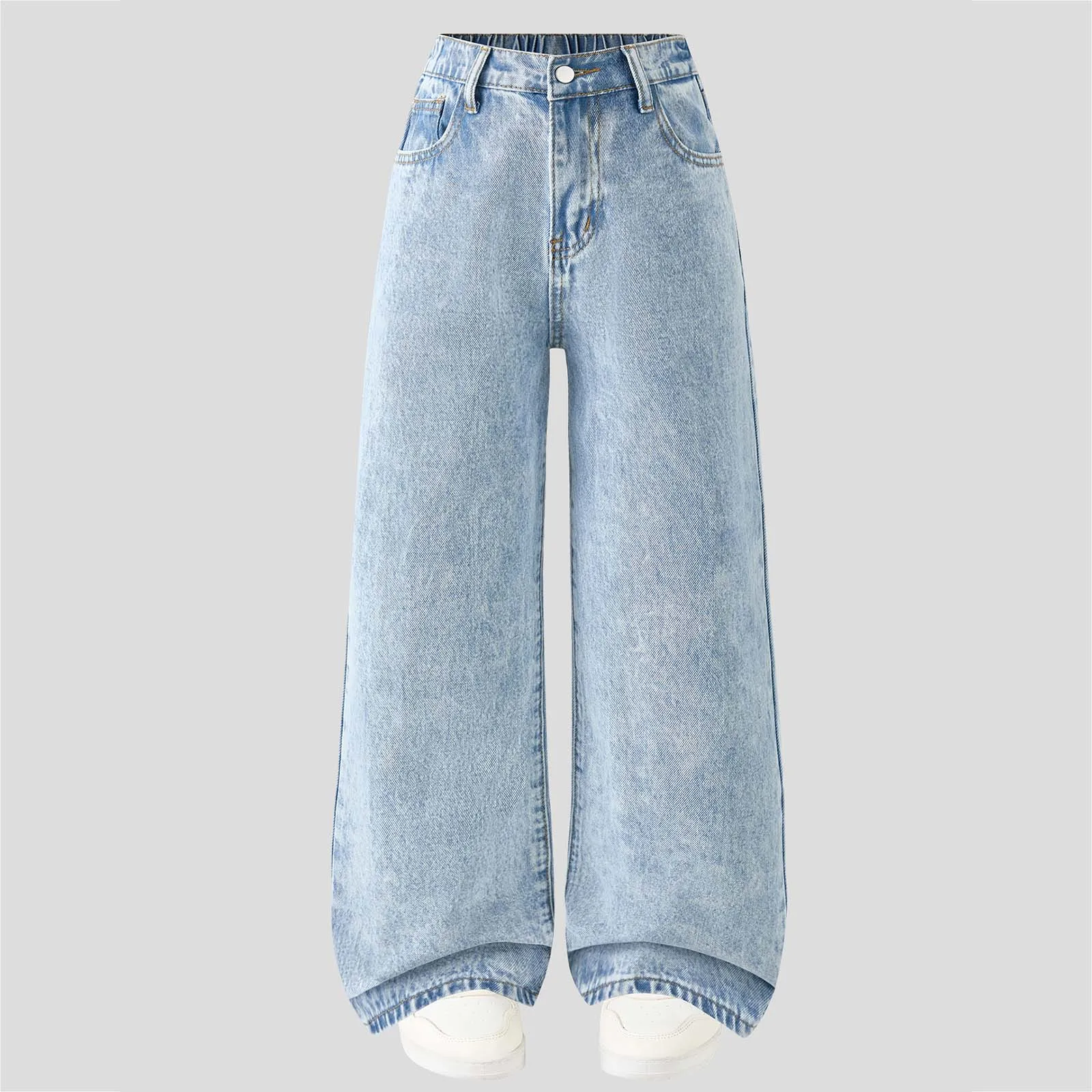 

Girl Jeans Teenage Girls Comfortable And Fashionable Bow Printed Denim Versatile Wide Leg Long Trousers Daily Hundred Matching
