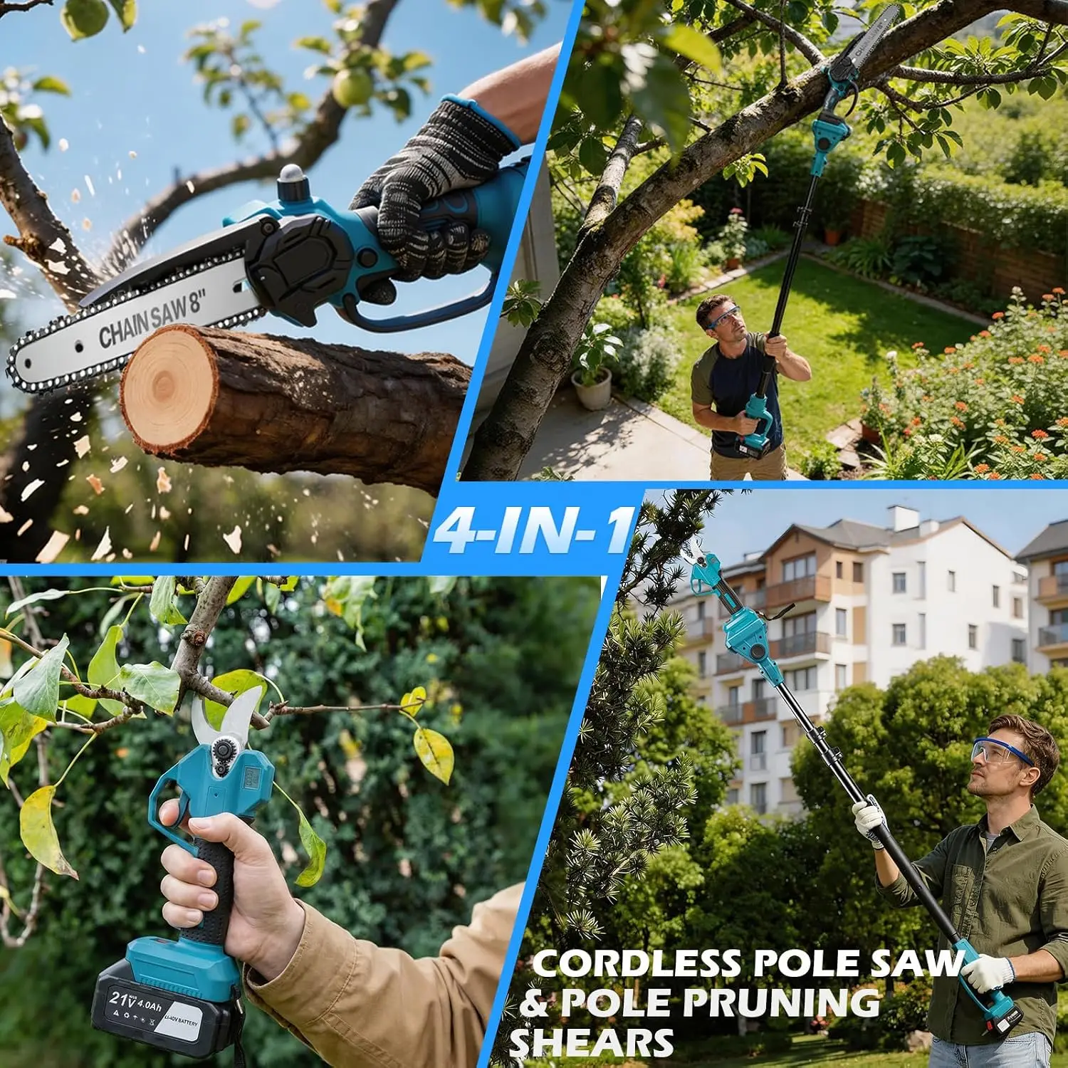 Cordless Brushless Pole Saw and Pruning Shears, 4-in-1 Combo with 14.5 Ft Max Reach
