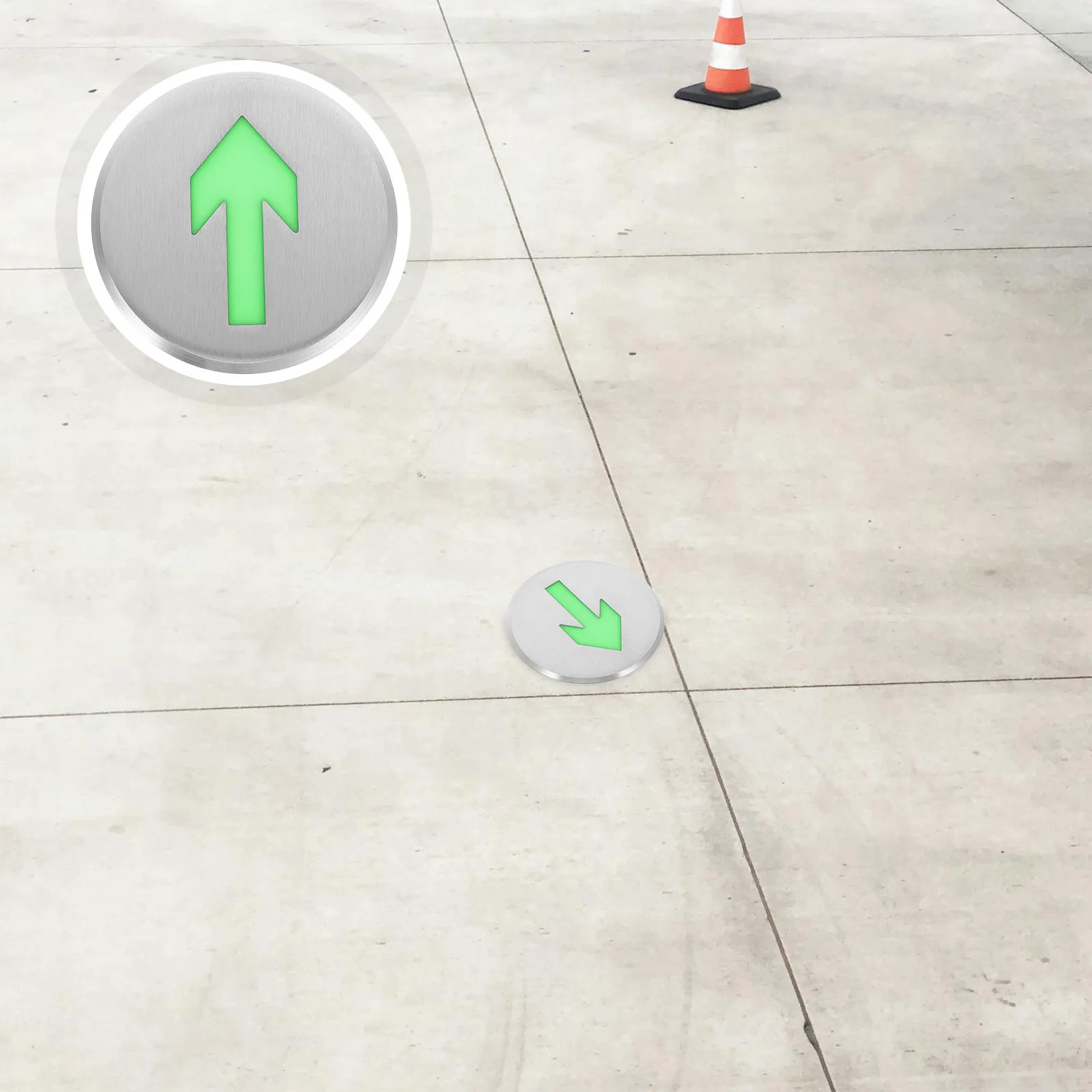 علامة أمان السهم المتوهجة في الظلام، علامة أرضية خروج الطوارئ من الفولاذ المقاوم للصدأ، علامة أمان من الحرائق في اتجاه واحد مقاومة للماء #1