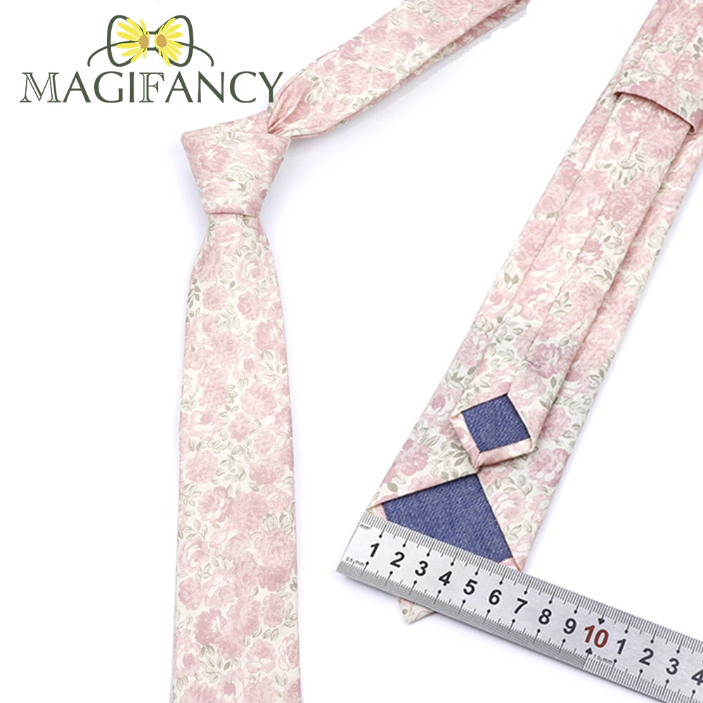 Top Hot Print Floral 6.5cm Necktie 100% Cotton Elegant Beige Sage Pink Men Wedding Party Daily Suit Shirt Cravat Gift Accessory