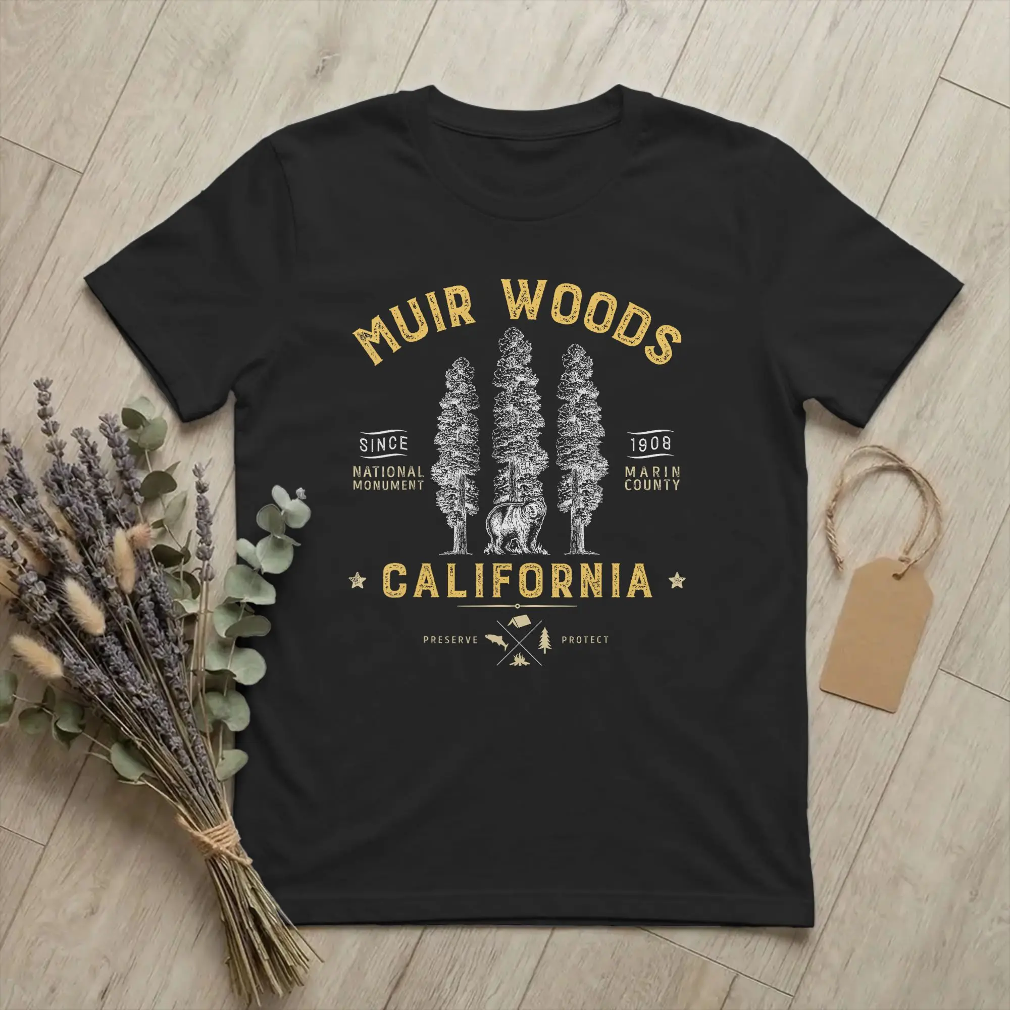 Muir Woods National Monument California T Shirts Men's Cotton T-Shirt Round Collar Redwood Park Tees Short Sleeve Clothes Adult