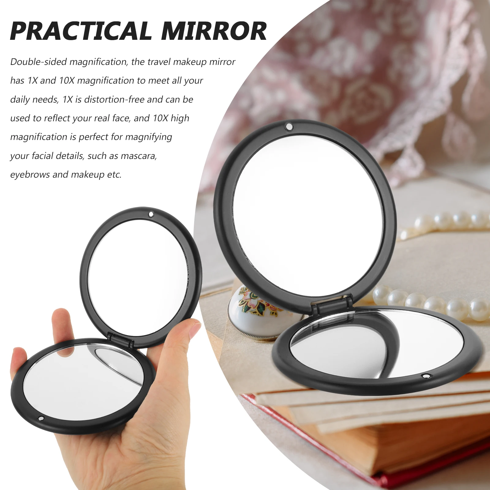 Espejo de bolsillo con aumento de doble cara 10X, pequeño espejo de maquillaje compacto para viajes, regalos de damas de honor, espejo de bolsillo pequeño,