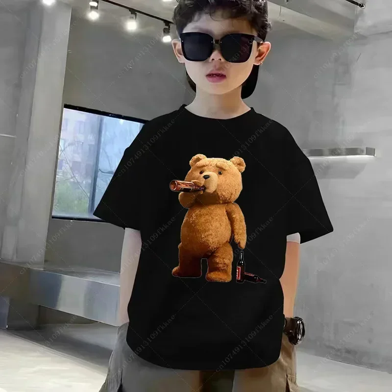 Bear Print Children\'s T-shirt New Summer Short Sleeve Kids Tshirt Cartoon Harajuku Tshirt Girl Boy T Shirt Tops Teenager Tees