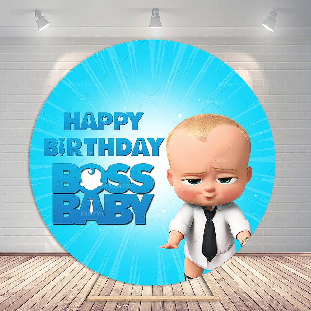 The Boss Baby Party Sfondo rotondo Copertina Ragazzo Compleanno per bambini Sfondo blu Fotografia Baby Shower Puntelli Banner elastico Decor