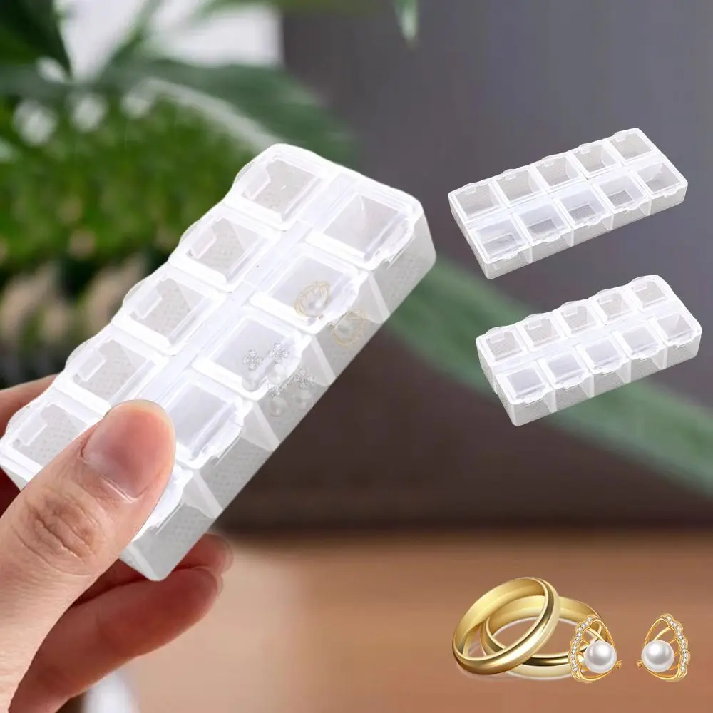 กล่องเก็บยาแบบถอดได้10ช่องกล่องจัดเก็บเครื่องประดับแบบสองแถวกล่องใส่สร้อยคอต่างหูใสแบบพกพา