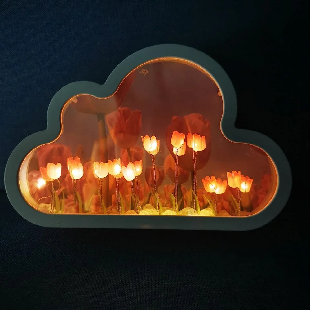 Forever Cloud espejo tulipanes DIY tulipán luz nocturna flor lámpara LED regalo de cumpleaños para niña amiga Día de San Valentín