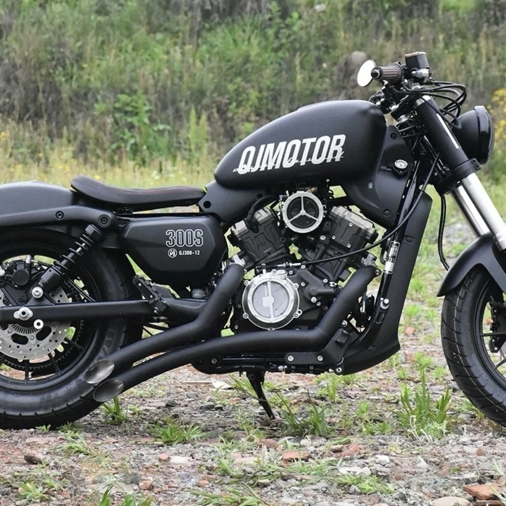 【Perfect fit】QJMOTOR SRV250V300 Dual Exhaust Pipe with Slanted Sweep, Deep Horseshoe Sound, Includes Anti-scalding Accessories